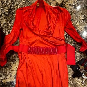 Catherine Malandrino red midi dress with embellished belt. Pre-owned, size M.